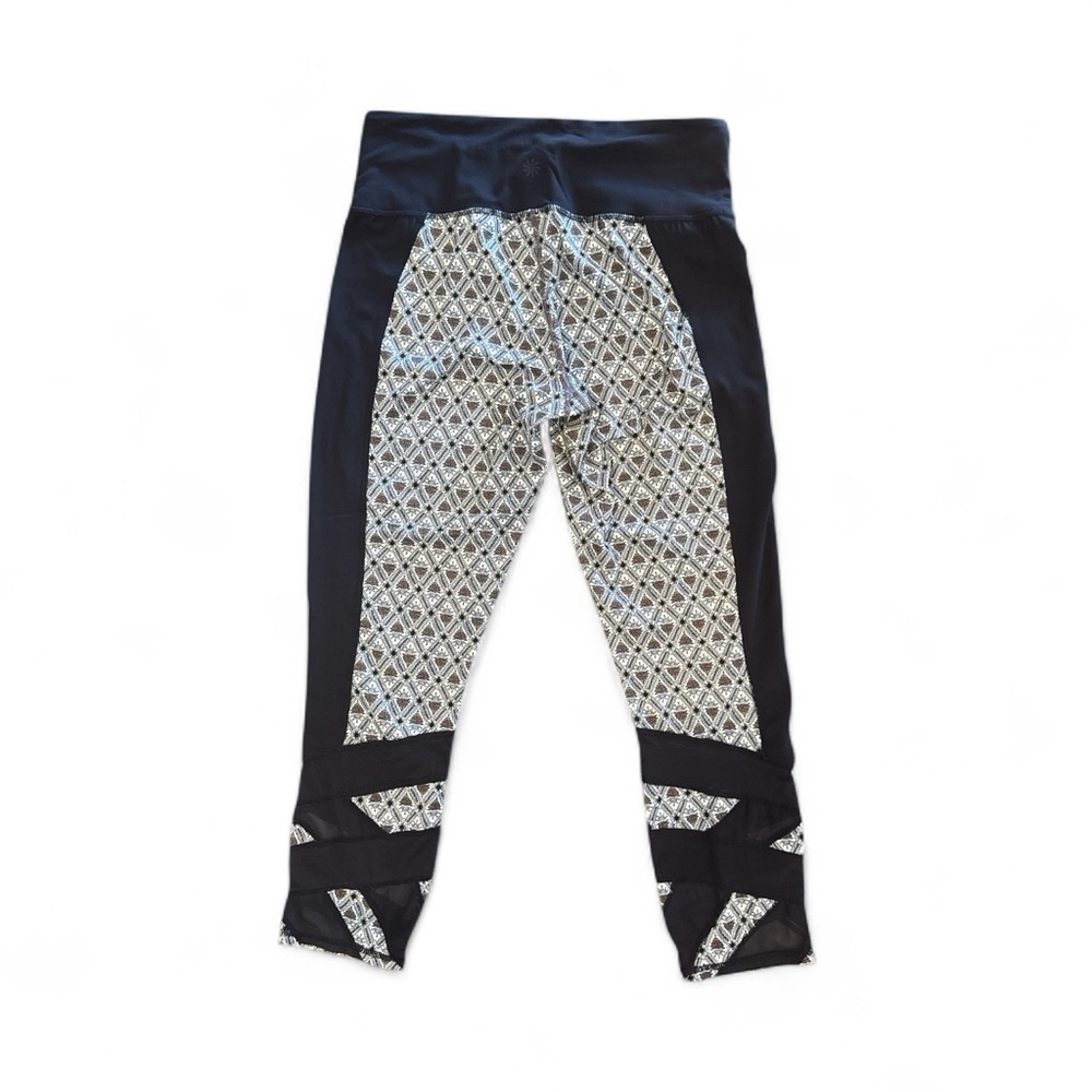 Athleta High Rise Mosaic Print Mantra Capri Leggings Mesh Detail Sz MT - Picture 6 of 13